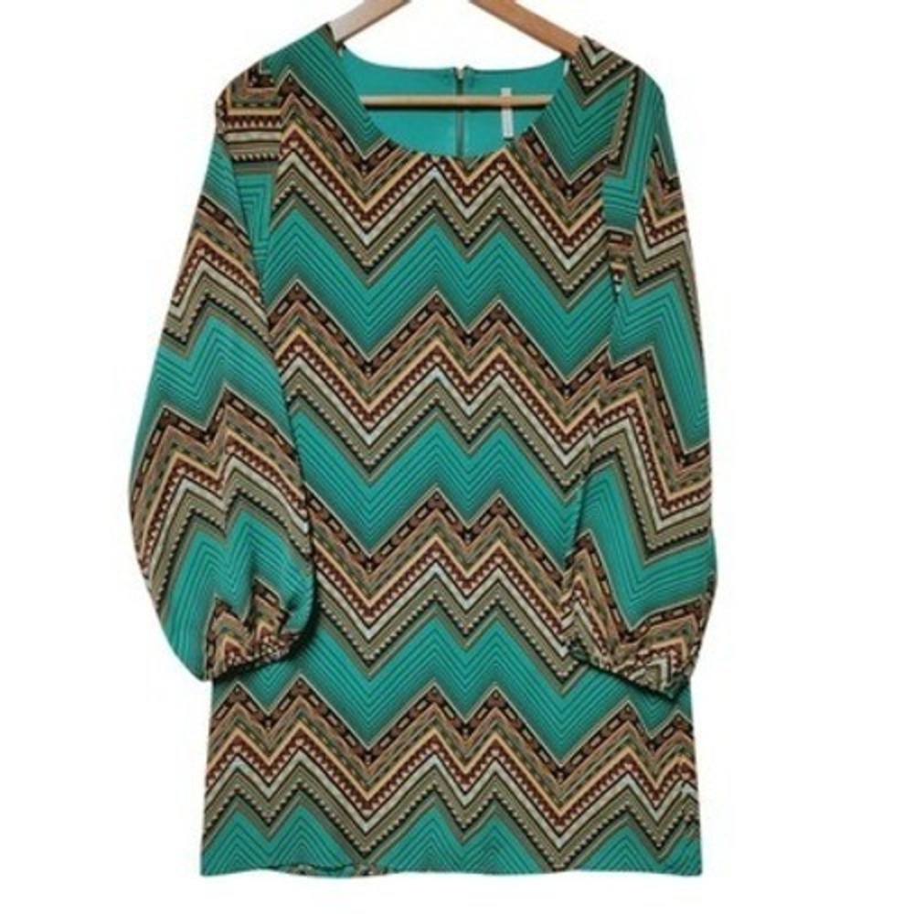 Chevron Print Mini Dress Size S Groovy Mod Hippie Bohemian Retro Made in USA